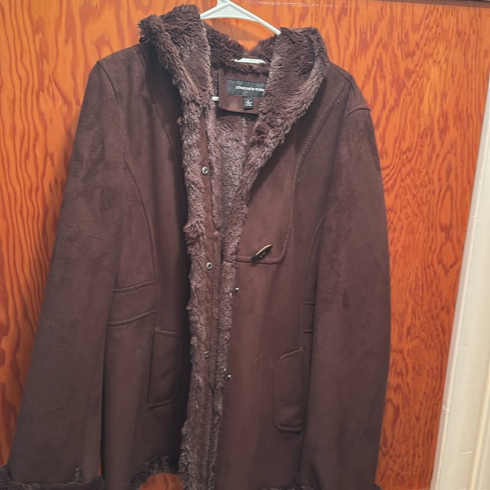 Jones New York Brown Teddy Jacket with Faux Fur Trim